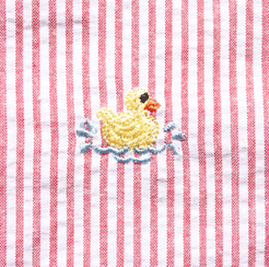 Fabric Finders Embroidered Duck on Red Seersucker