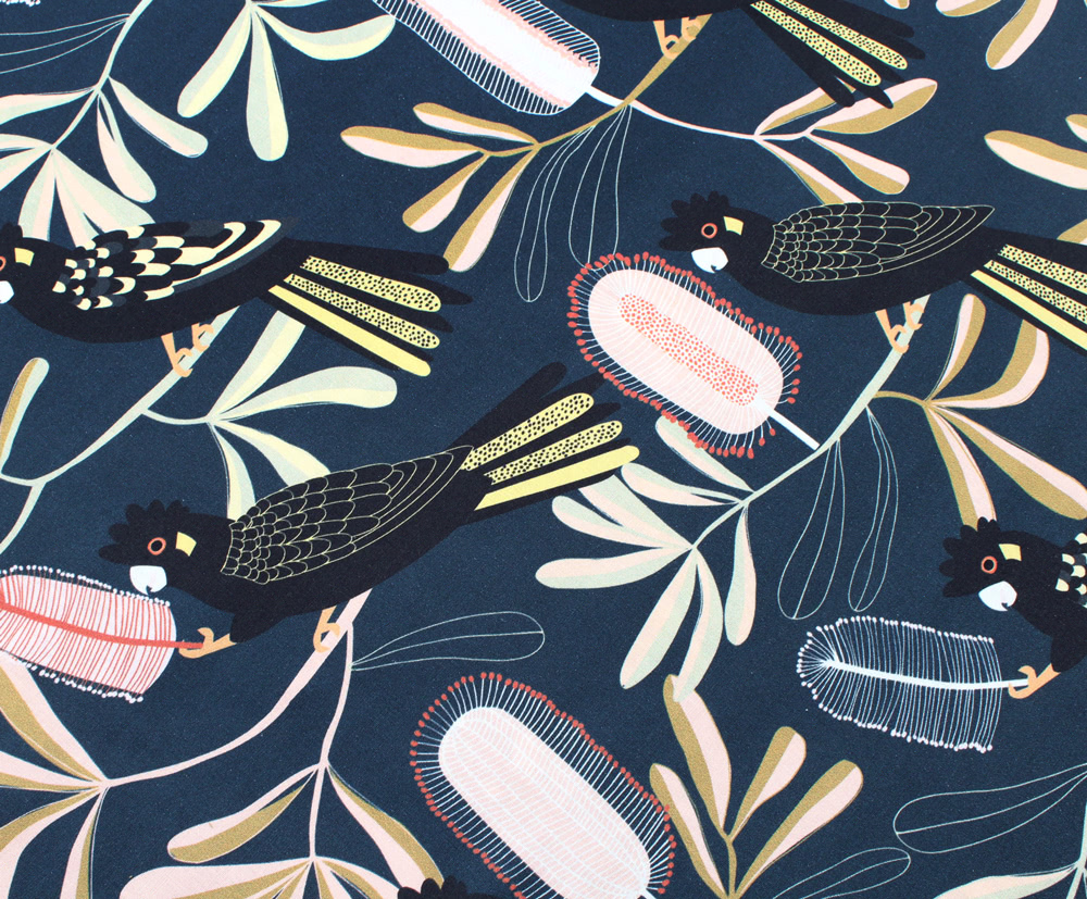 Nerida Hansen Fabrics - Cockatoo Banksia Dark by Jocelyn Proust Designs