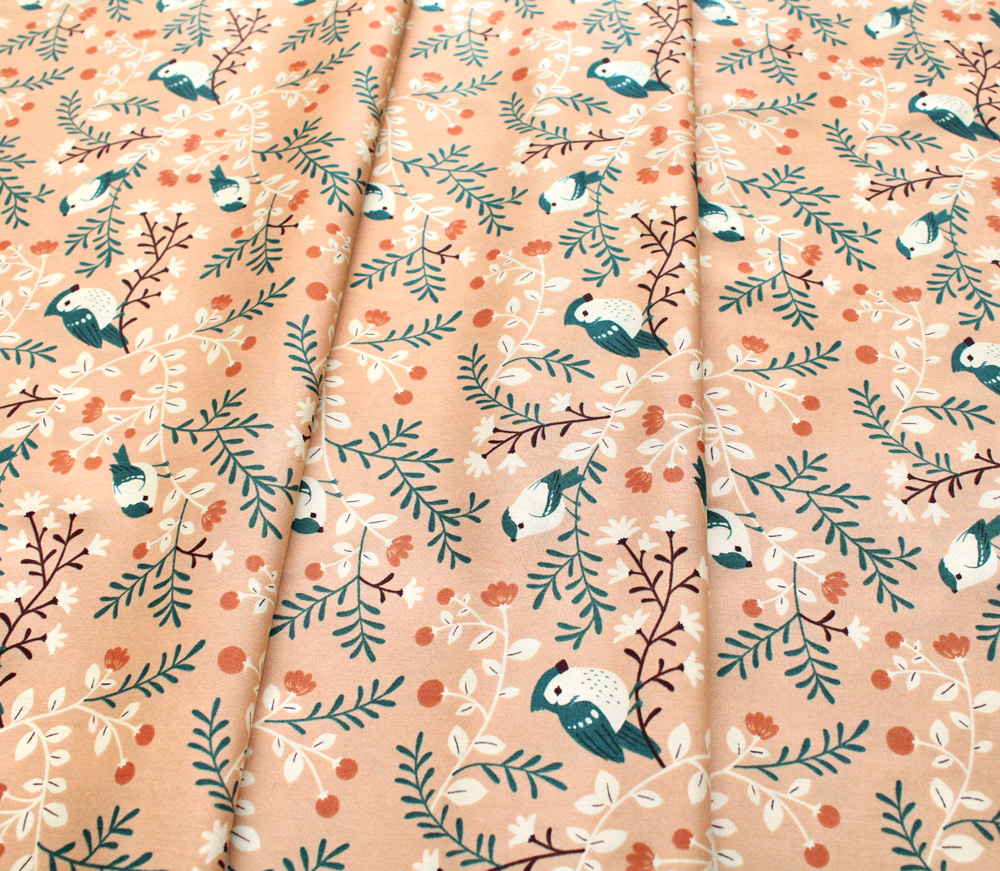 Birch Fabrics Best of Teagan White Birds and Branches Coral