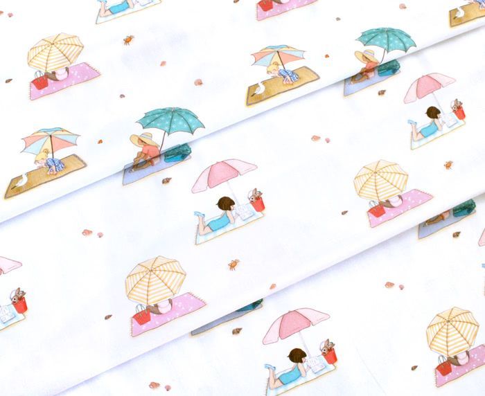 Michael Miller Fabrics / Sunshine and Sandcastles DC11085-WHIT Beach Umbrellas White